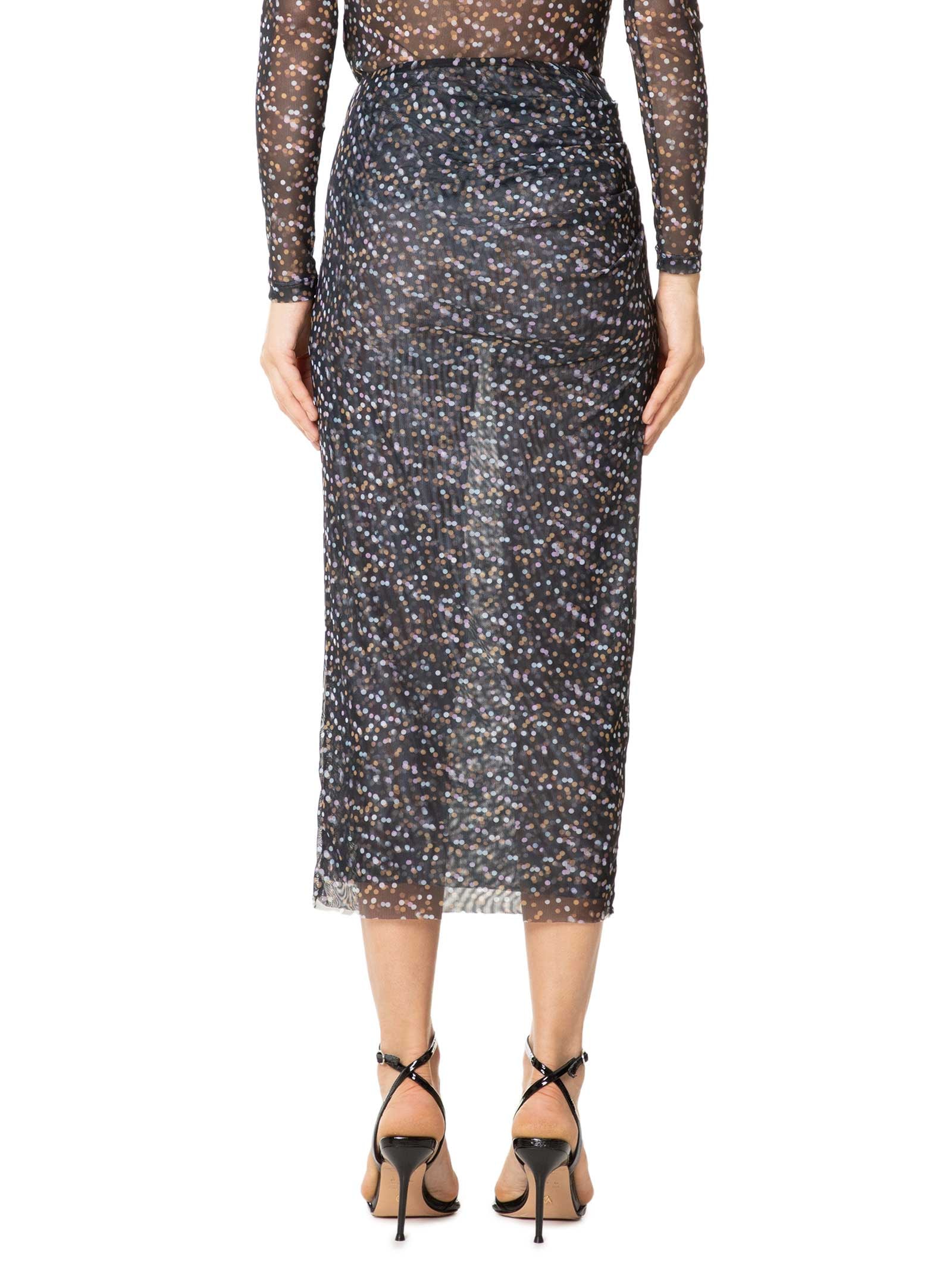 Saia Midi Tule Pois Preto Animale