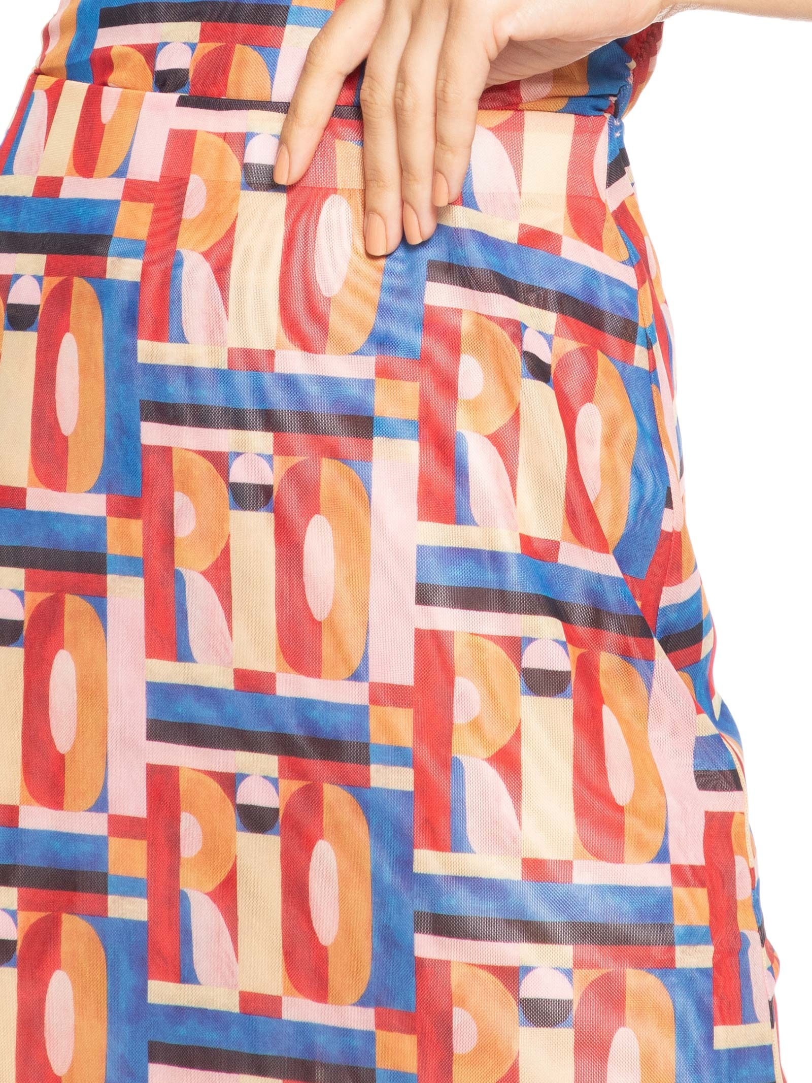 Saia Midi Tule Rio Gráfico Rosa Farm