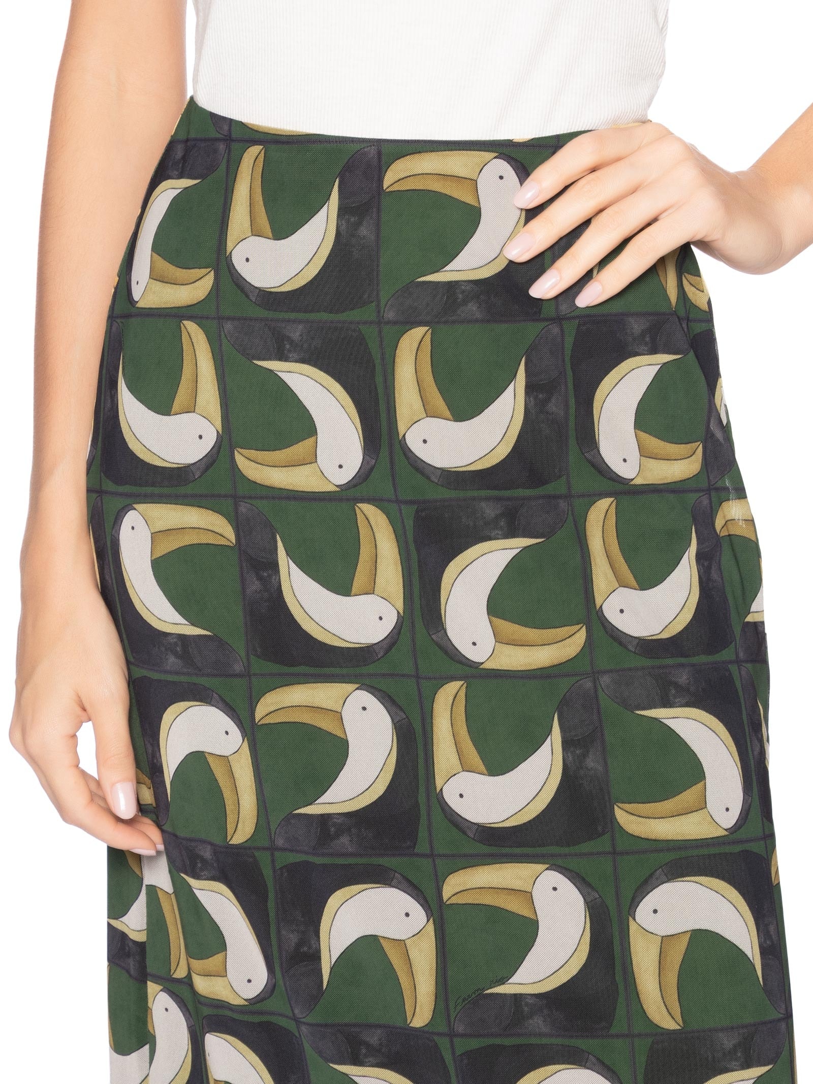 Saia Midi Tule Tuca Tropical Mini Verde Farm