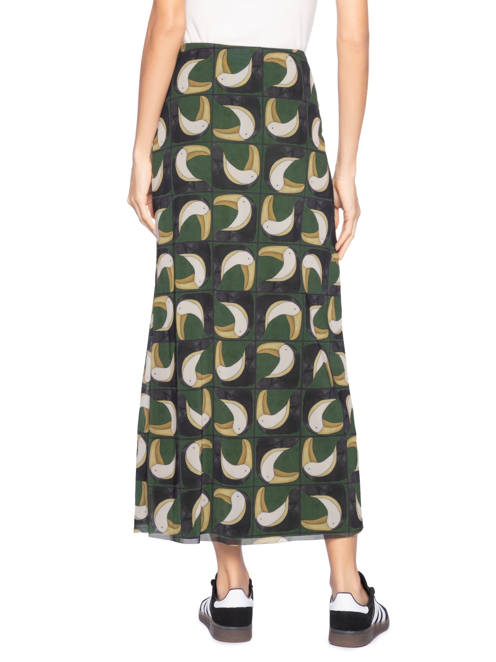 Saia Midi Tule Tuca Tropical Mini Verde Farm