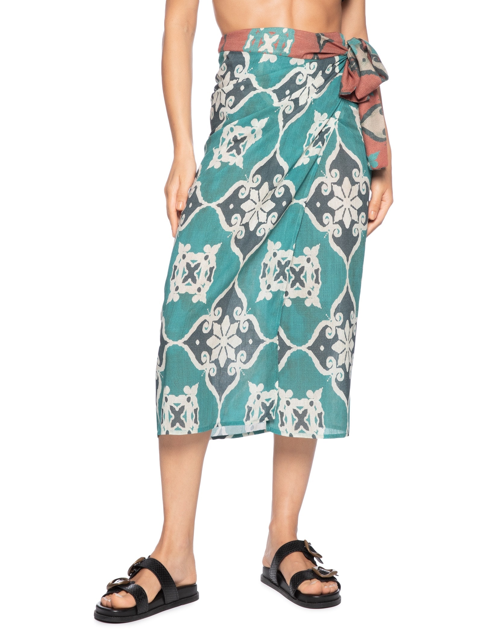 Saia Pareô Com Amarração Estampado Azul Cia Marítima