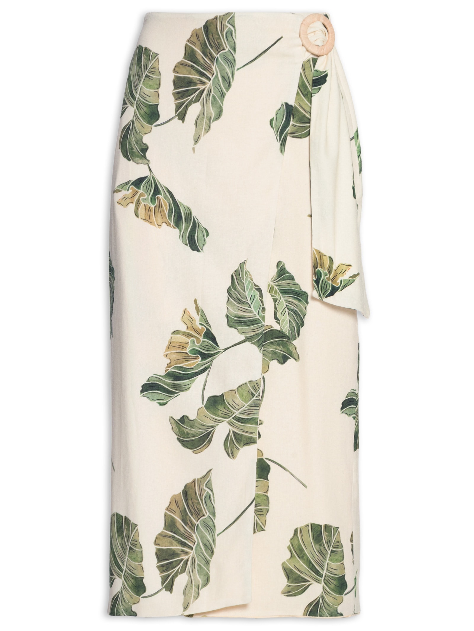 Saia Pareô Linho Estampa Folhar Amarelo Dress To