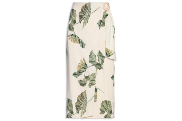 Saia Pareô Linho Estampa Folhar - Amarelo