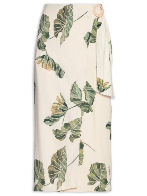 Saia Pareô Linho Estampa Folhar – Amarelo