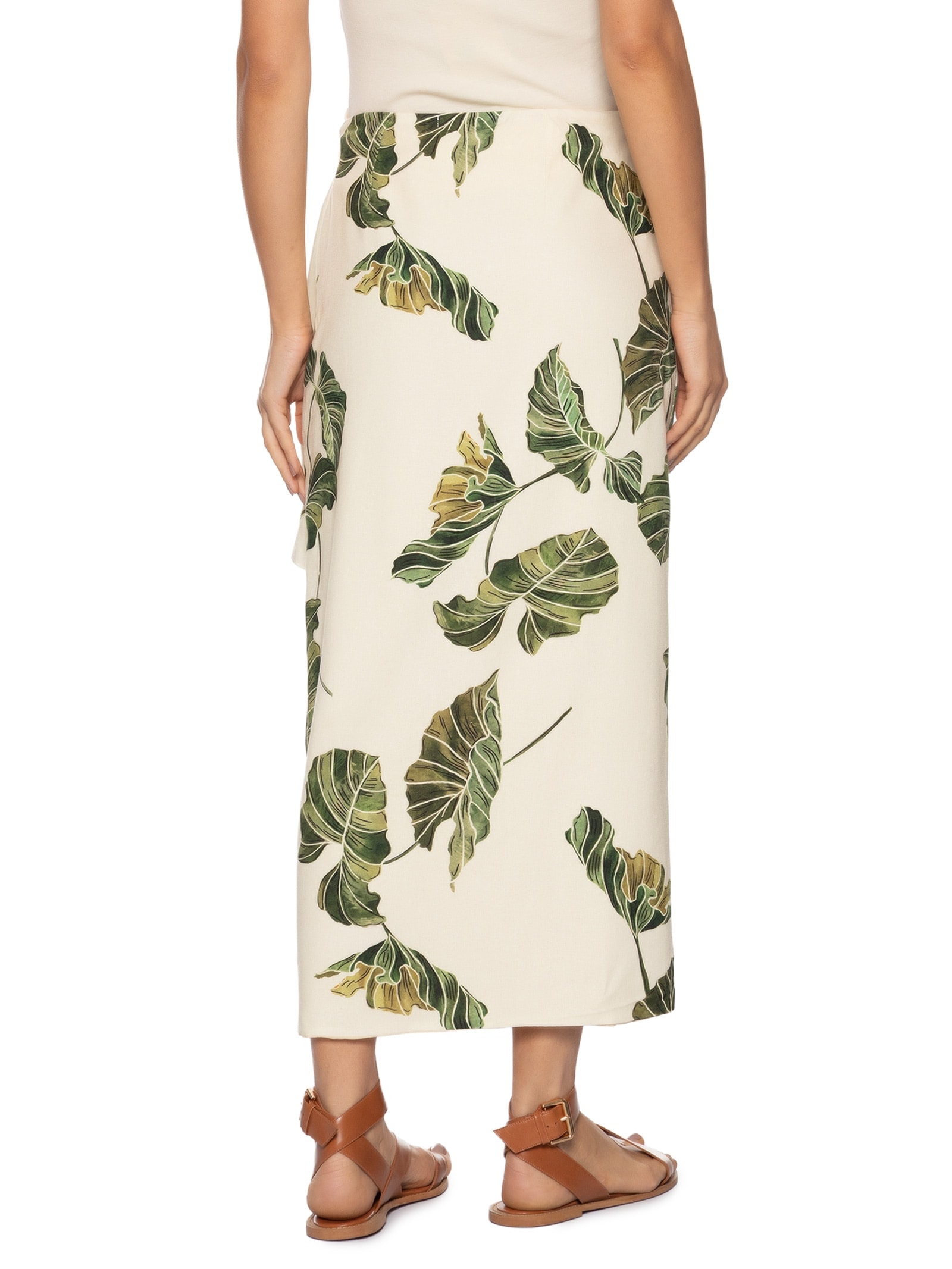 Saia Pareô Linho Estampa Folhar Amarelo Dress To