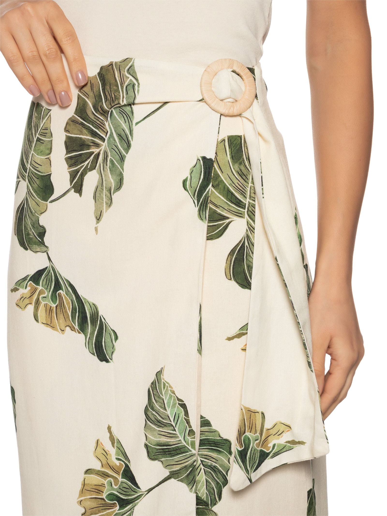 Saia Pareô Linho Estampa Folhar Amarelo Dress To