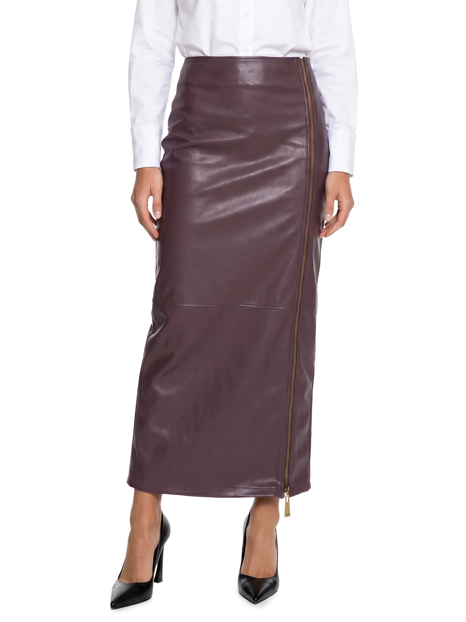 Saia Reta Super Midi Cintura Alta Vermelho Lança Perfume