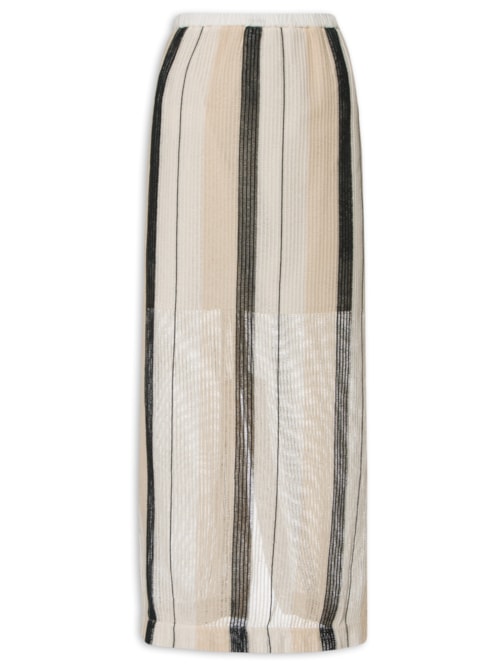 Saia Reta Telada Com Cós Elástico – Bege