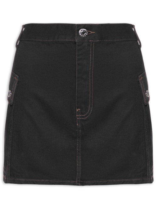 Saia Sarja Basic Curta Com Bolsos Nadia – Preto