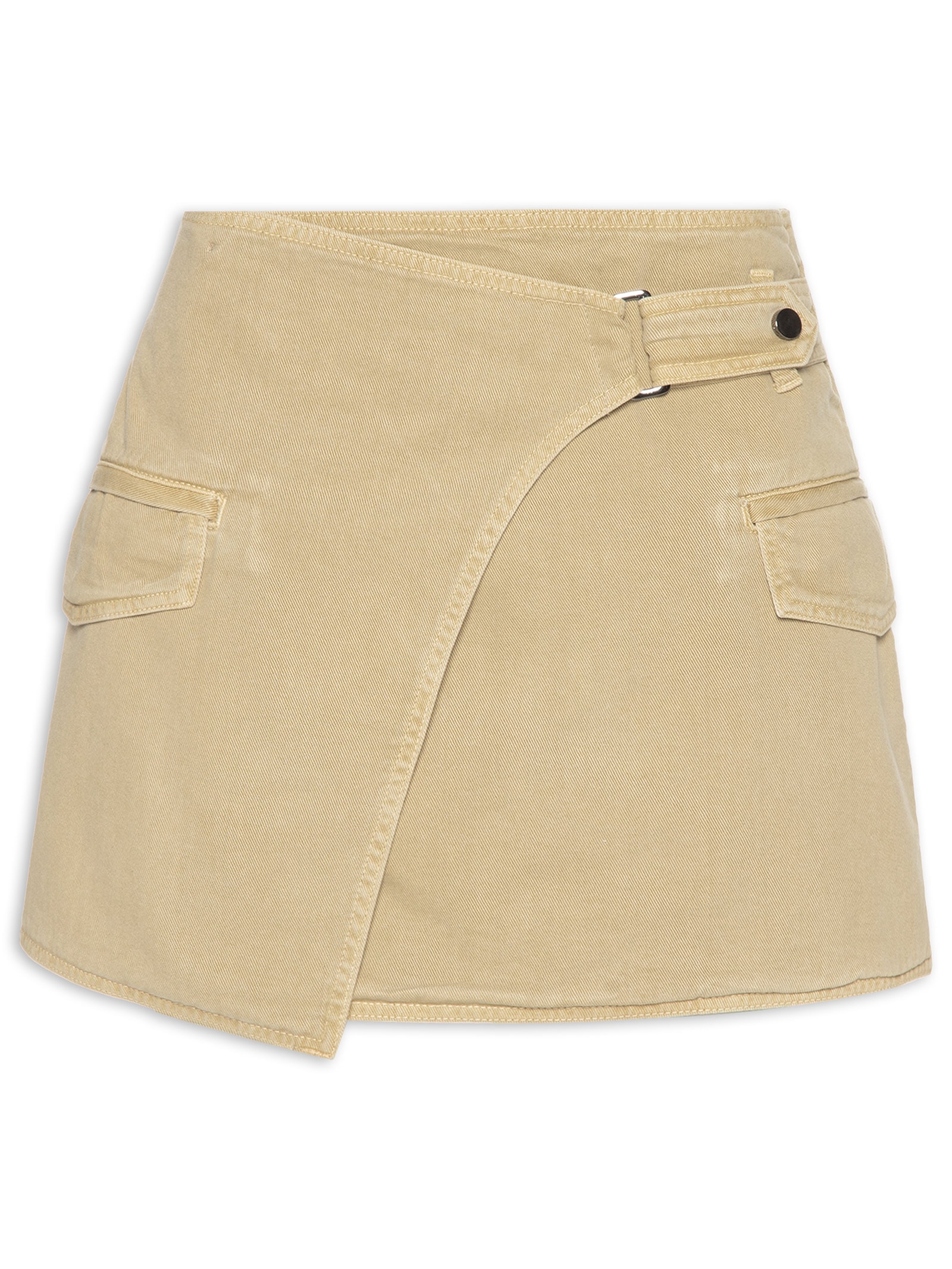 Saia Sarja Curta Lapela Assimétrica Verde Animale Jeans