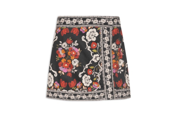 Saia Sarja Flor de Fita - Preto