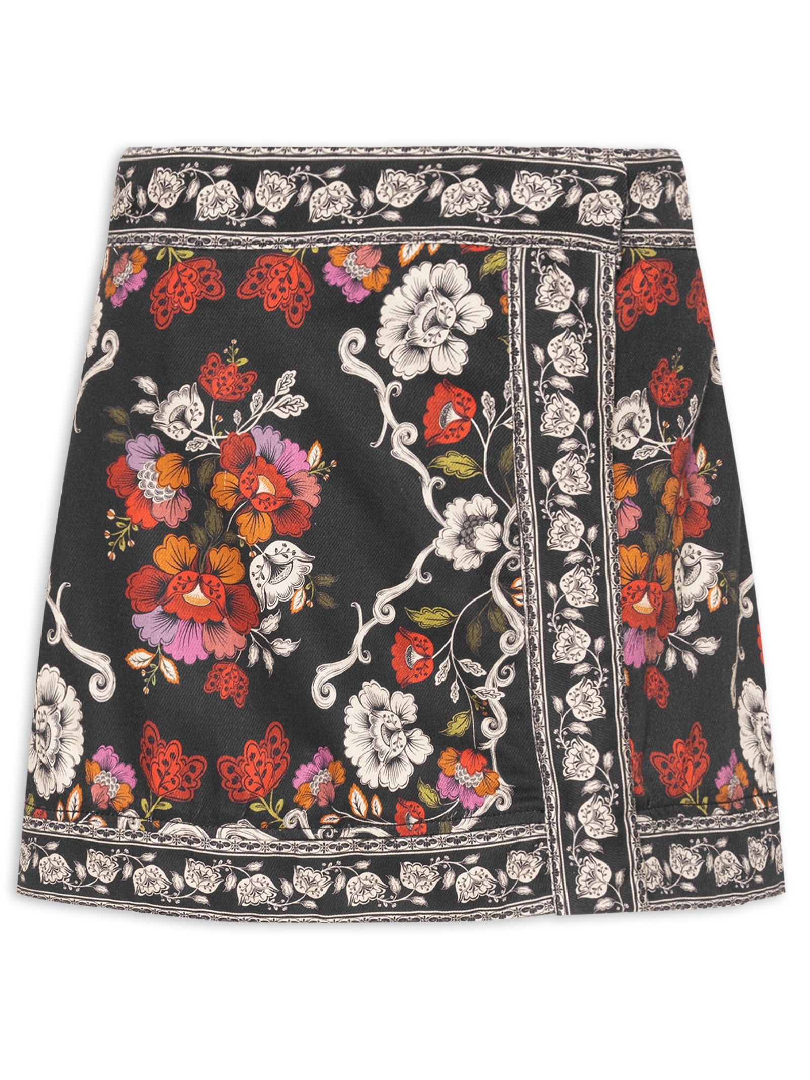 Saia Sarja Flor de Fita Preto Farm
