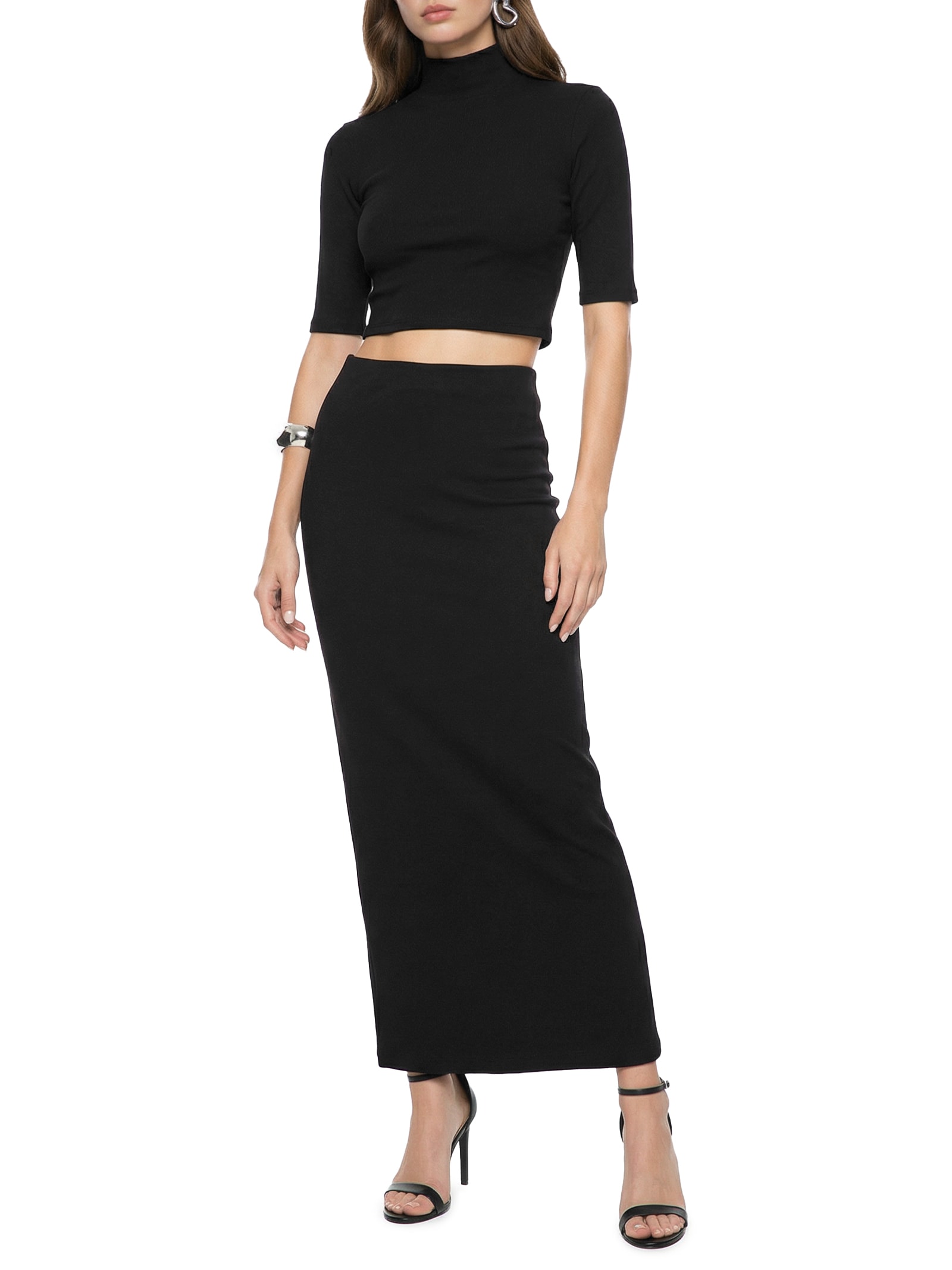 Saia Super Midi Cintura Alta Preto Lança Perfume