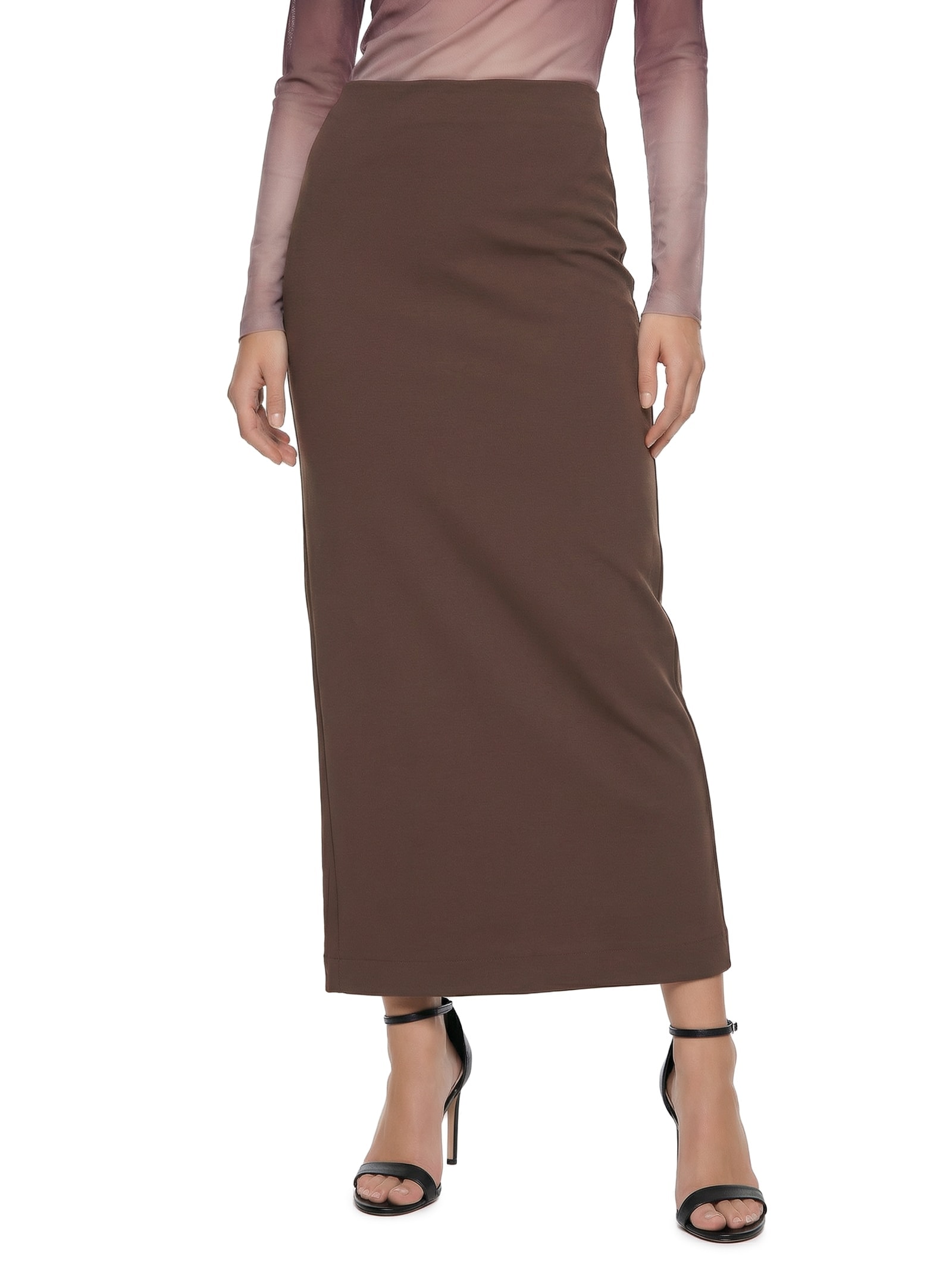 Saia Super Midi Com Fenda Marrom Lança Perfume