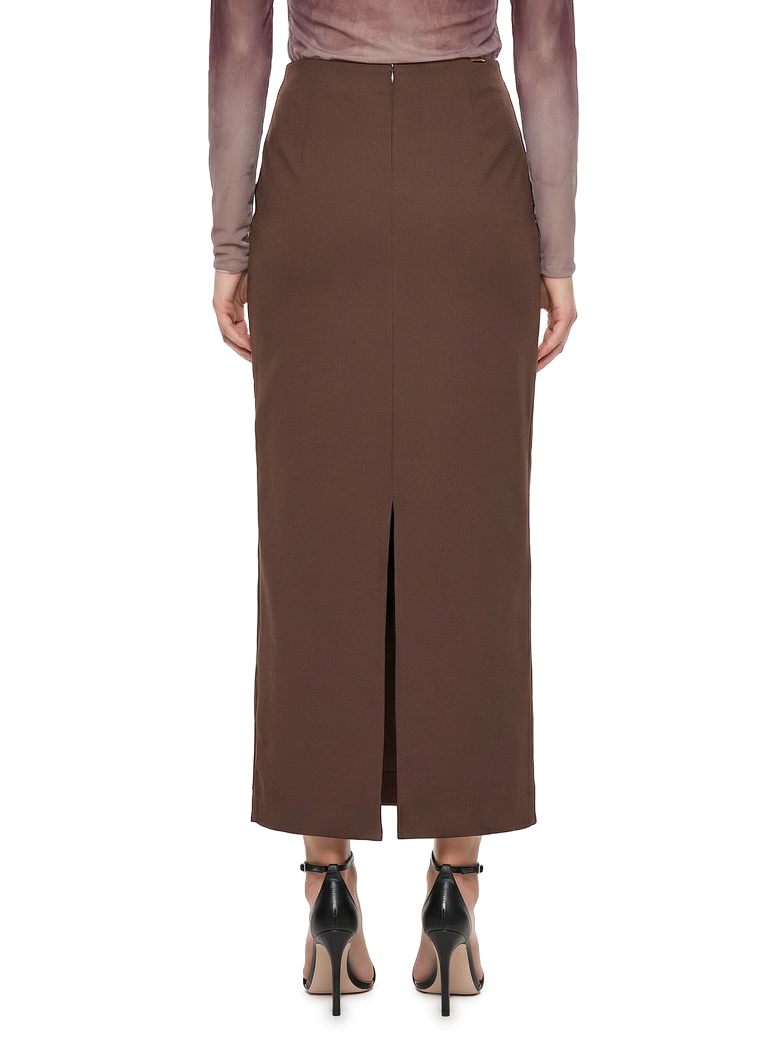 Saia Super Midi Com Fenda Marrom Lança Perfume