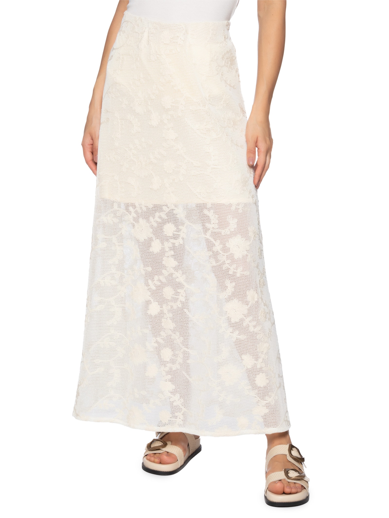 Saia Tela Bordada Off White Dress To