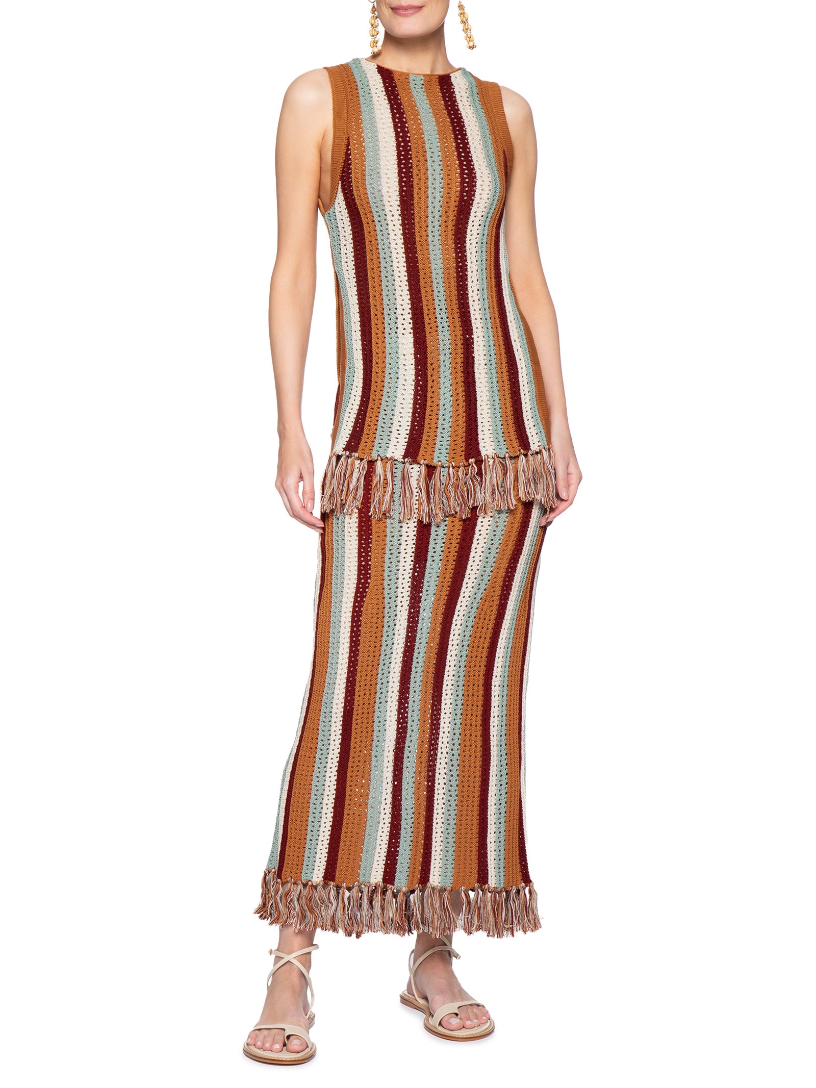 Saia Tricot Detalhe Franja Laranja Dress To