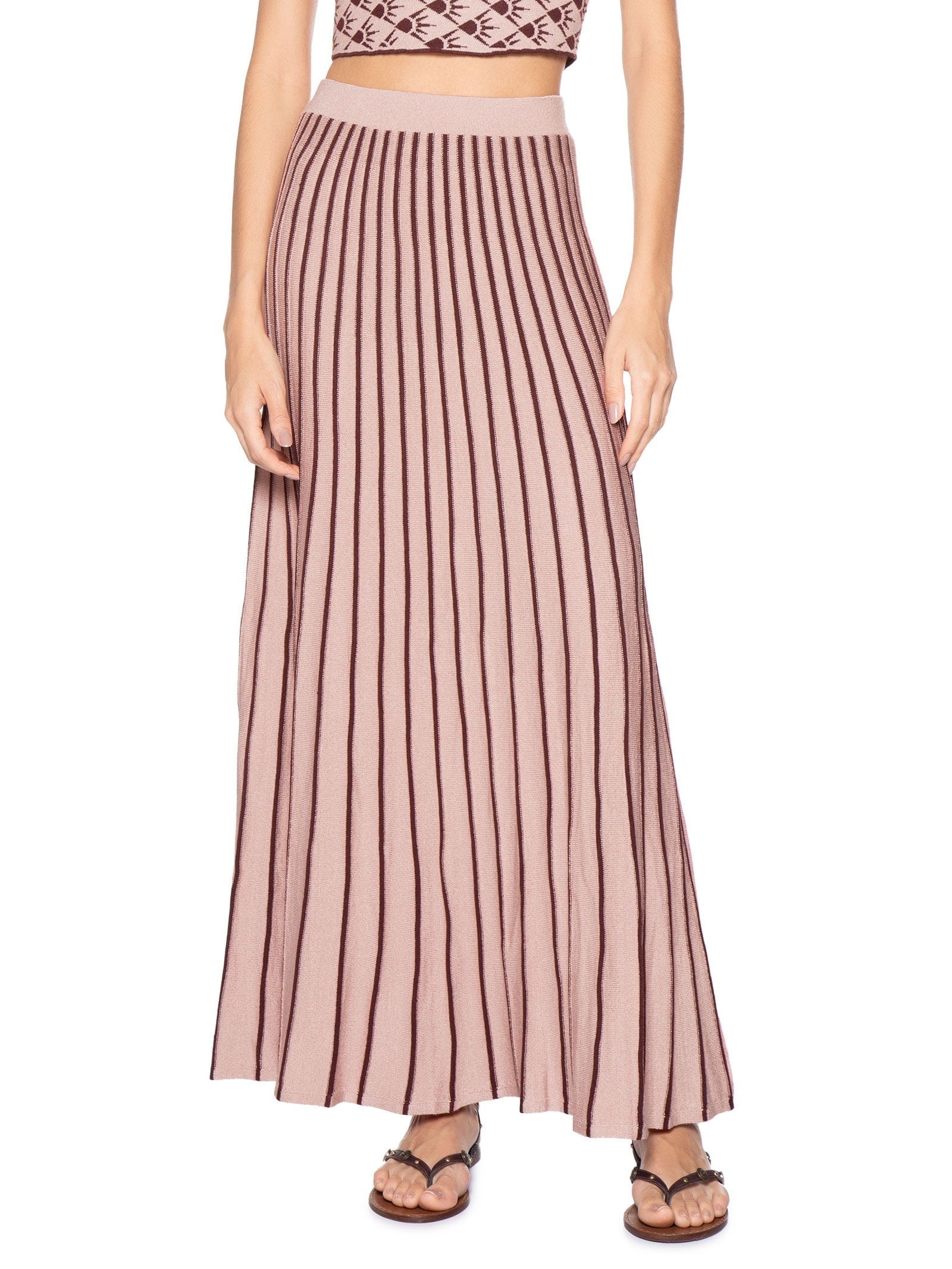 Saia Tricot Listras Floriluz Rosa Dress To