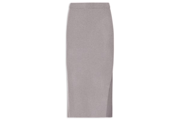 Saia Tricot Midi Com Fenda - Cinza