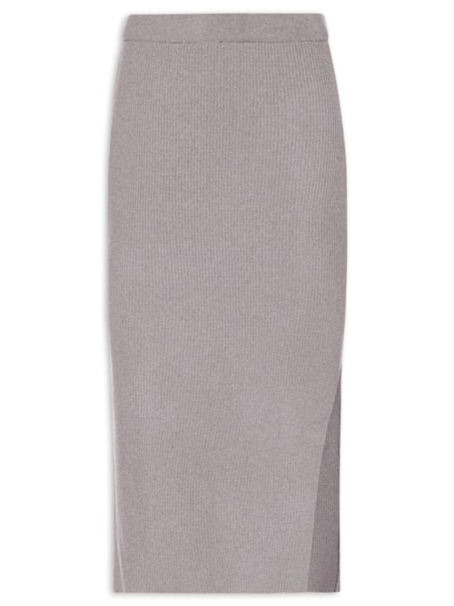 Saia Tricot Midi Com Fenda – Cinza
