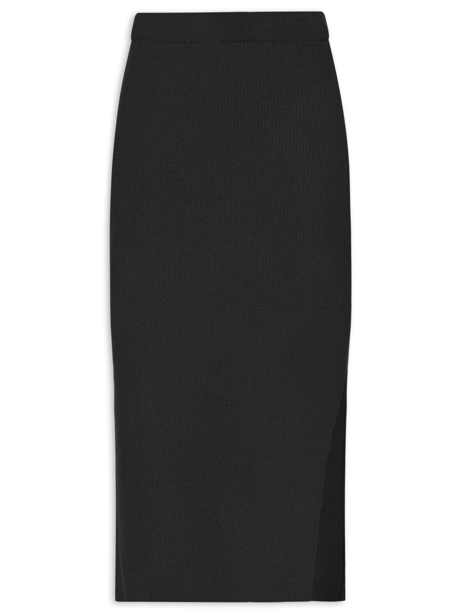 Saia Tricot Midi Com Fenda Preto Basiq