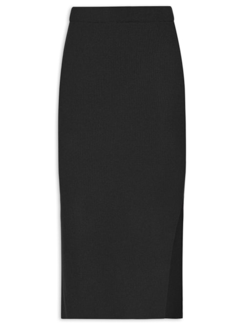 Saia Tricot Midi Com Fenda – Preto