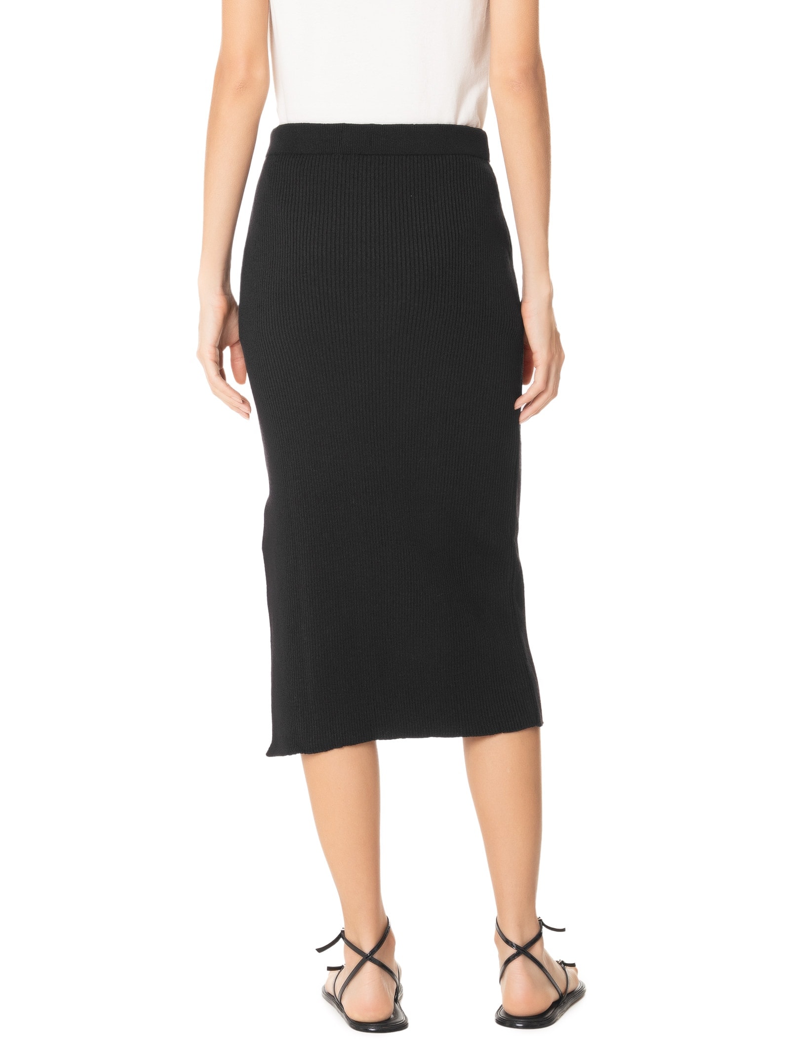 Saia Tricot Midi Com Fenda Preto Basiq