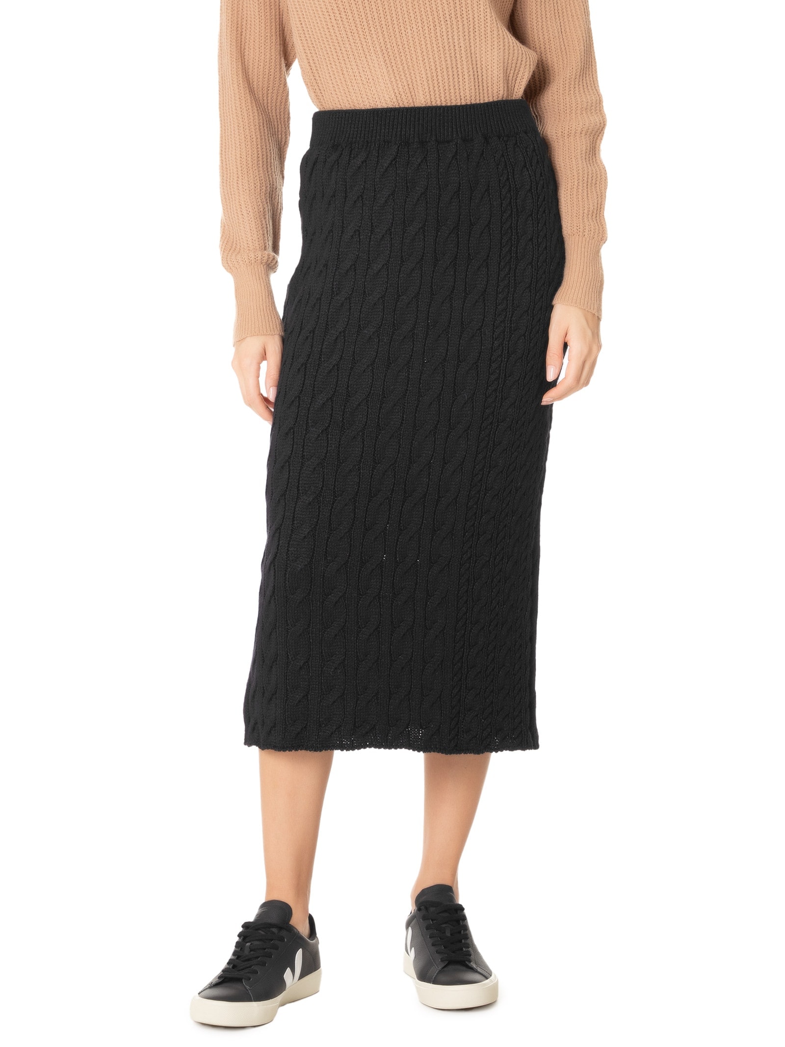 Saia Tricot Midi Texturizada Preto Basiq