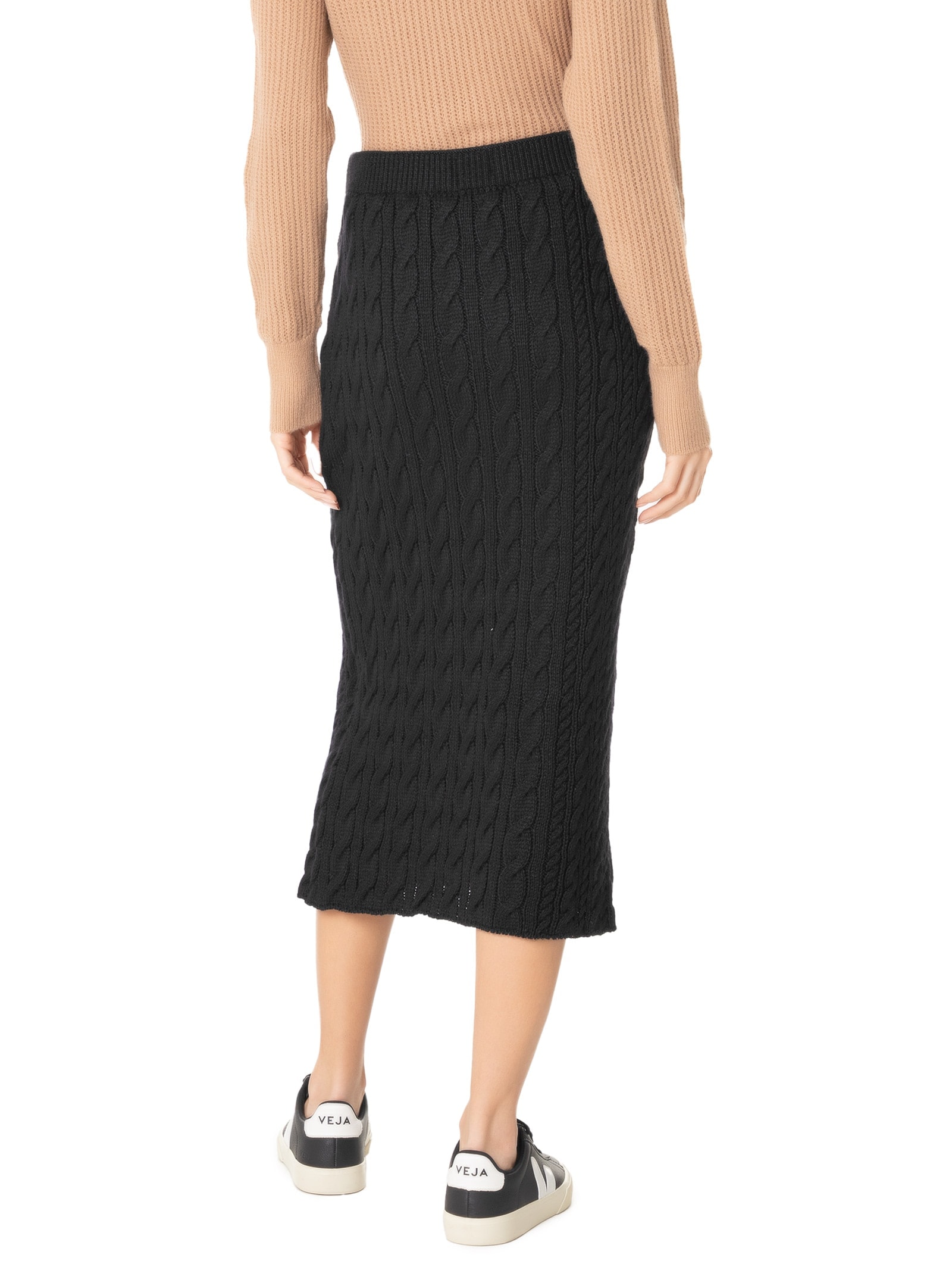 Saia Tricot Midi Texturizada Preto Basiq