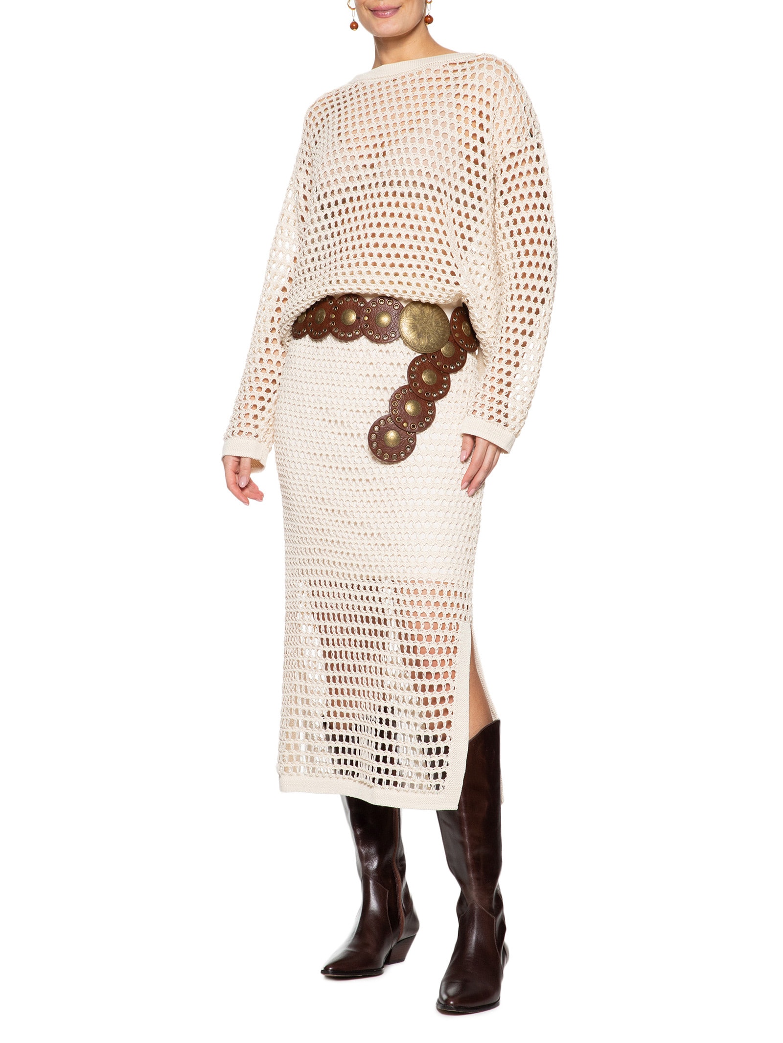 Saia Tricot Ponto Telado Off White  Maria Filó