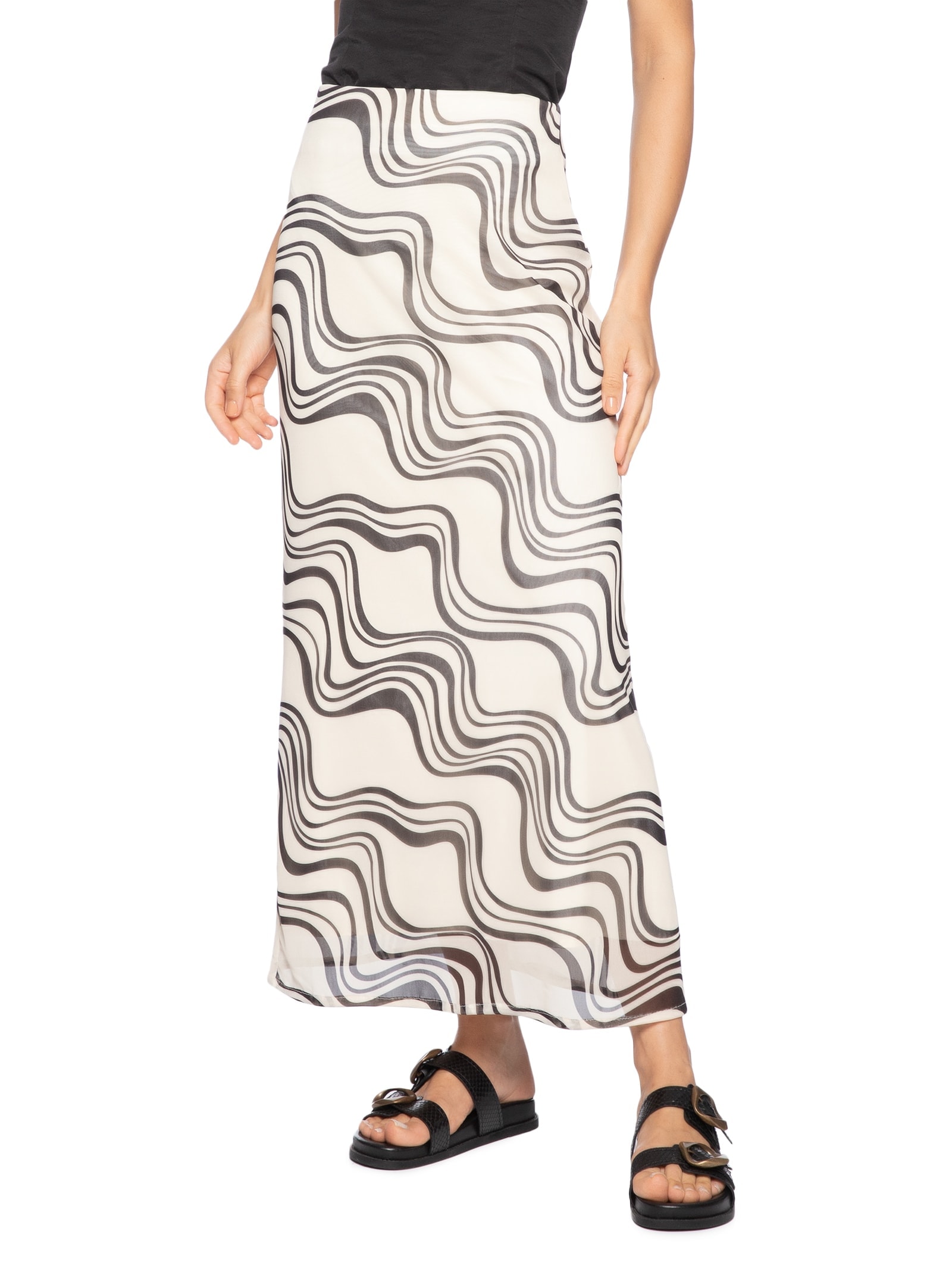 Saia Tule Estampa Fluir Branco Dress To