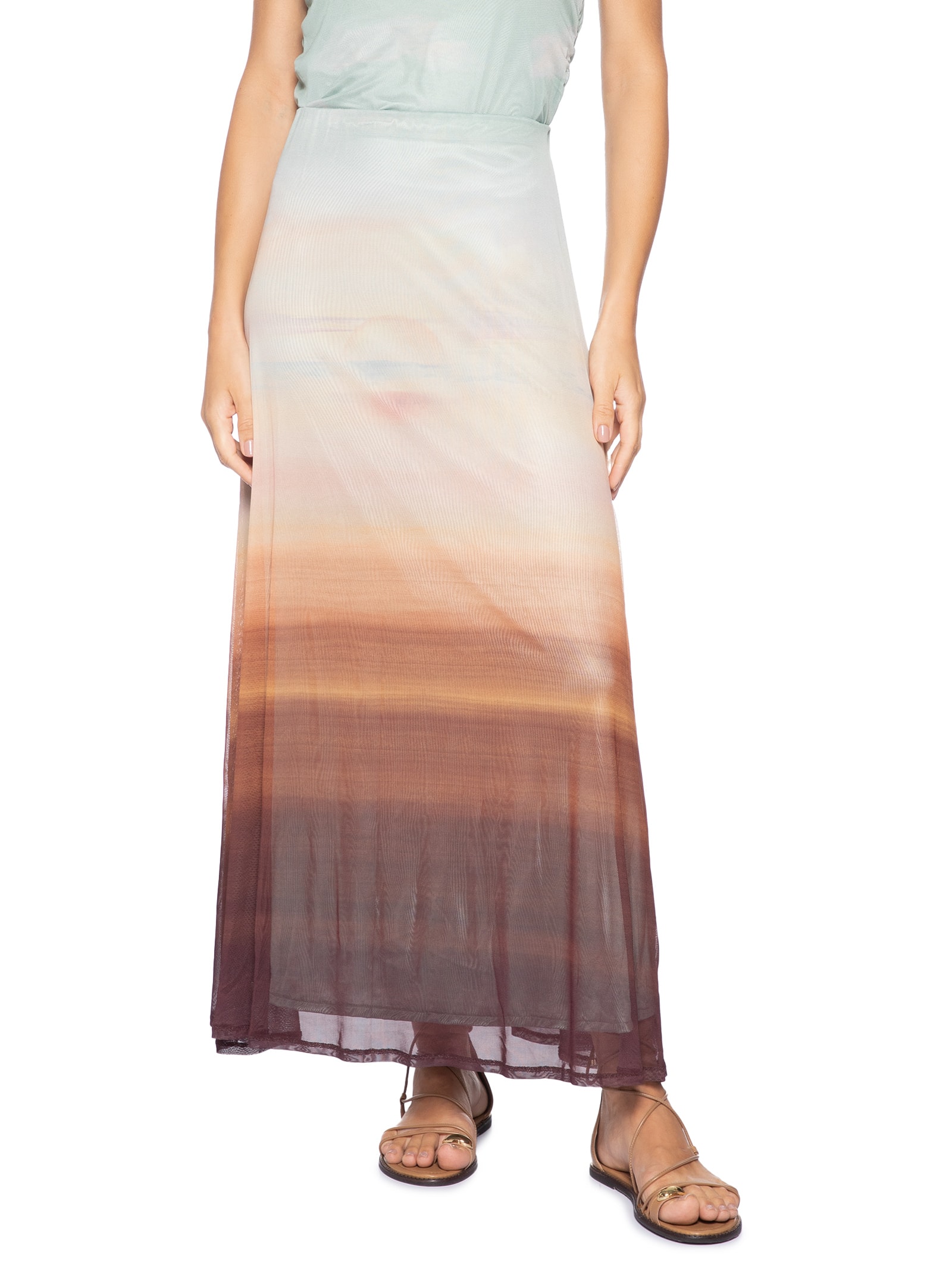Saia Tule Estampa Pôr Do Sol Azul Dress To
