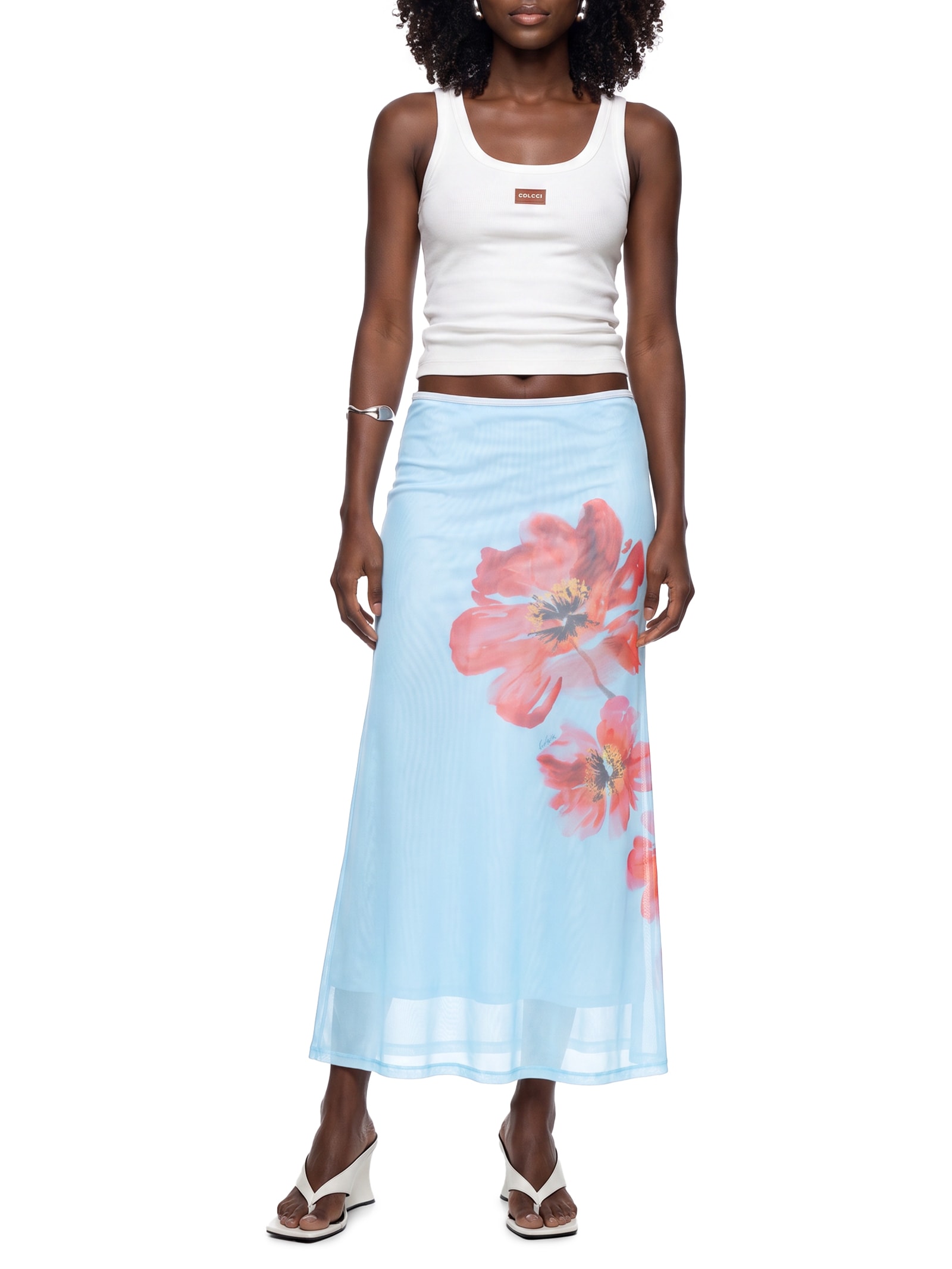 Saia Tule Estampado Azul Colcci