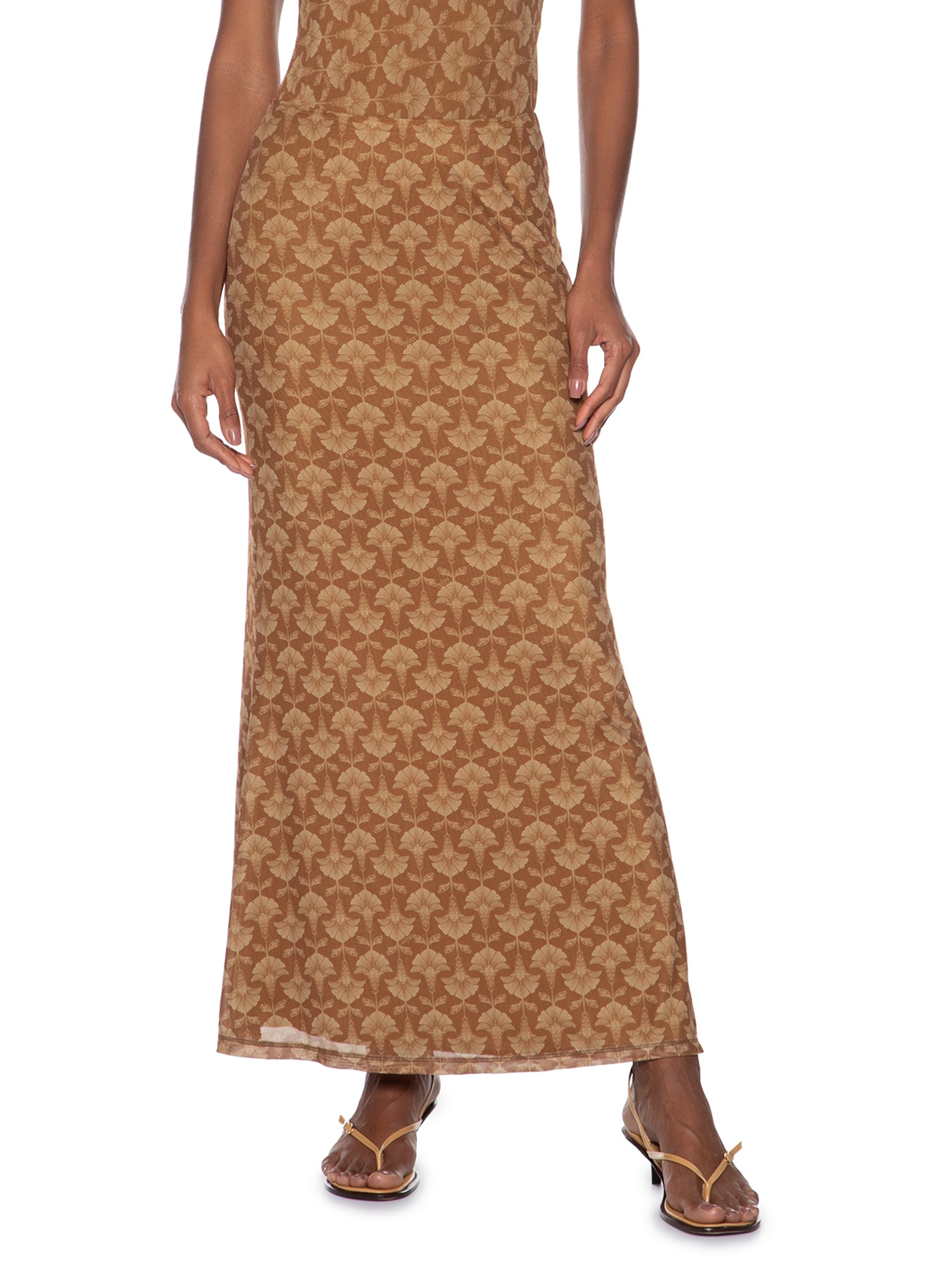 Saia Tule Estampado Marrom Colcci