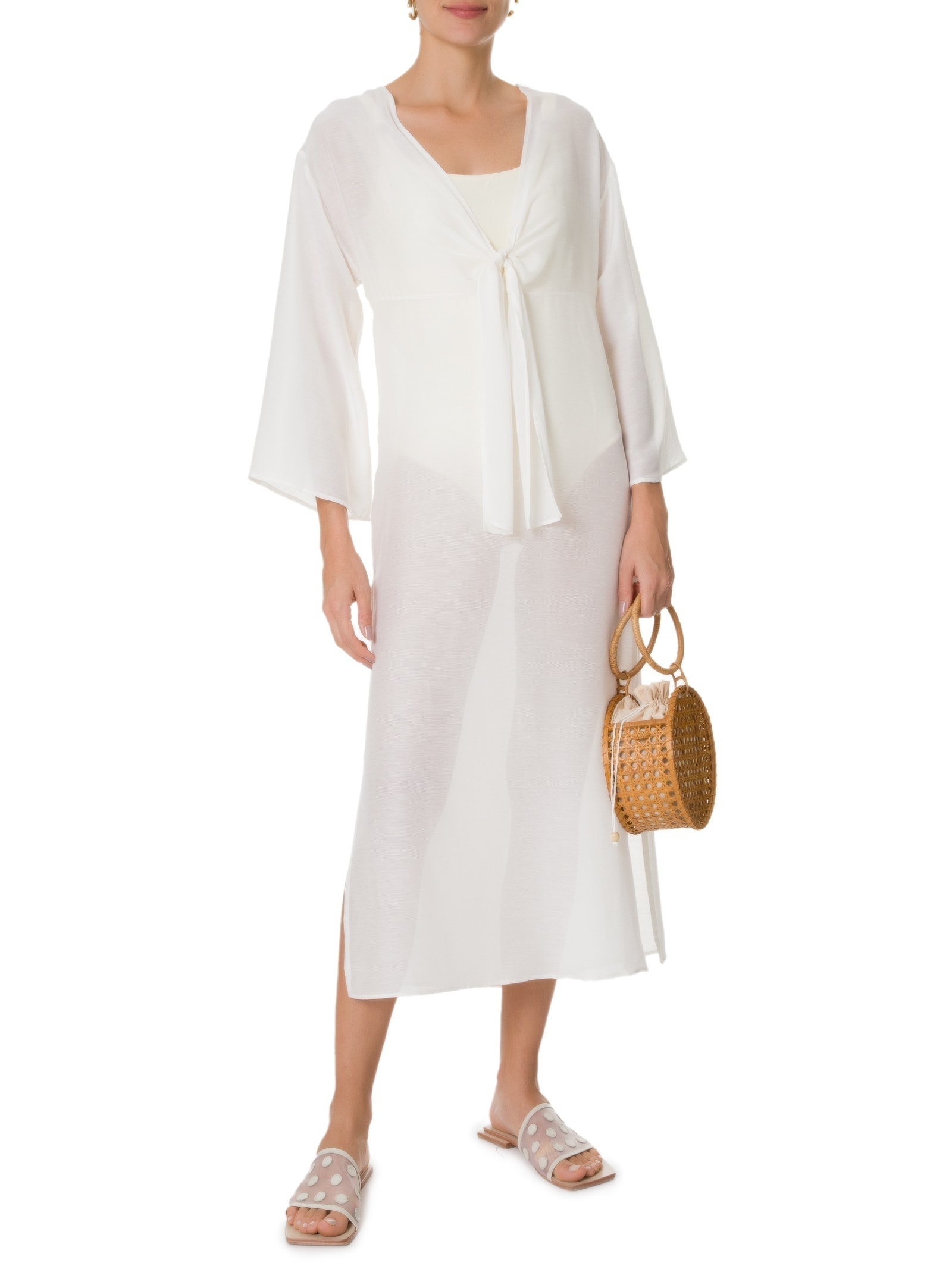 Saída De Praia Com Amarração Off White '2Essential