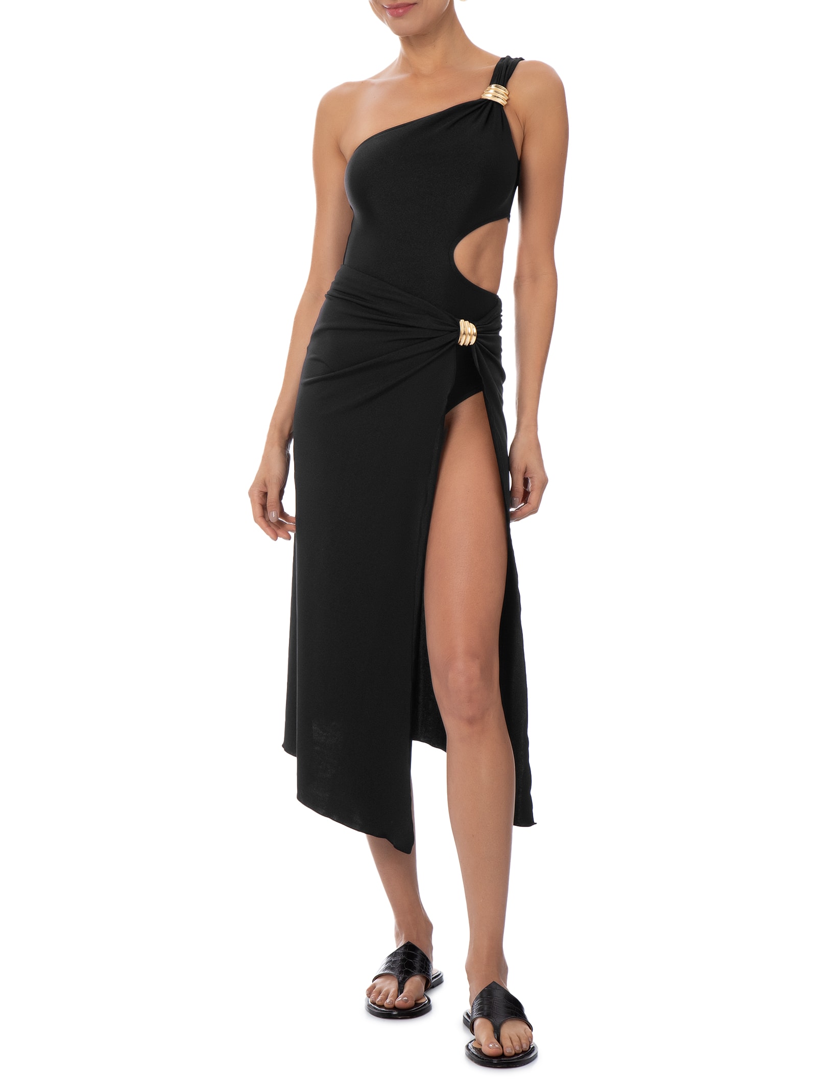 Saída de Praia Feminina com Fenda Lateral Preto '2Essential