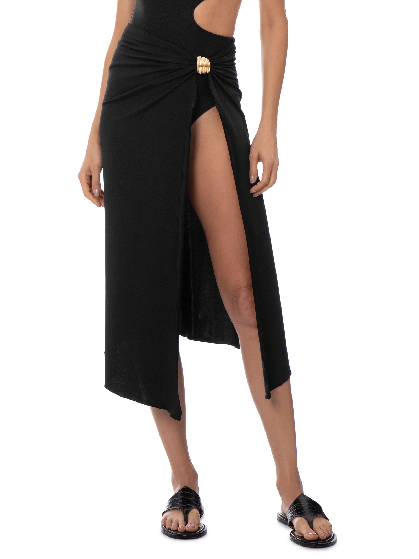 Saída de Praia Feminina com Fenda Lateral Preto '2Essential