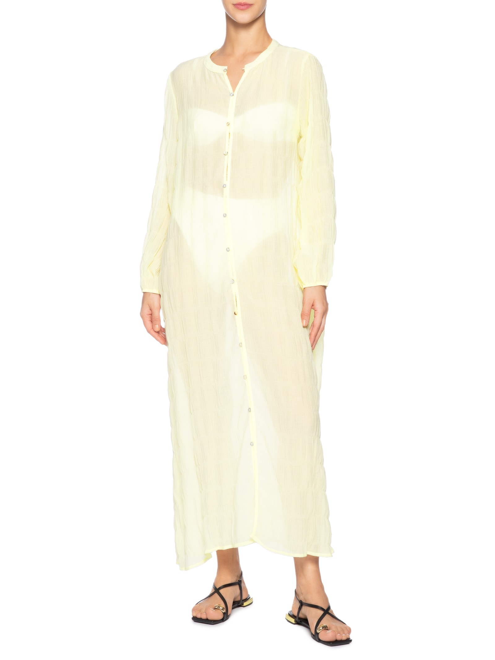 Saída De Praia Longa Com Botões Frontais Amarelo '2Essential