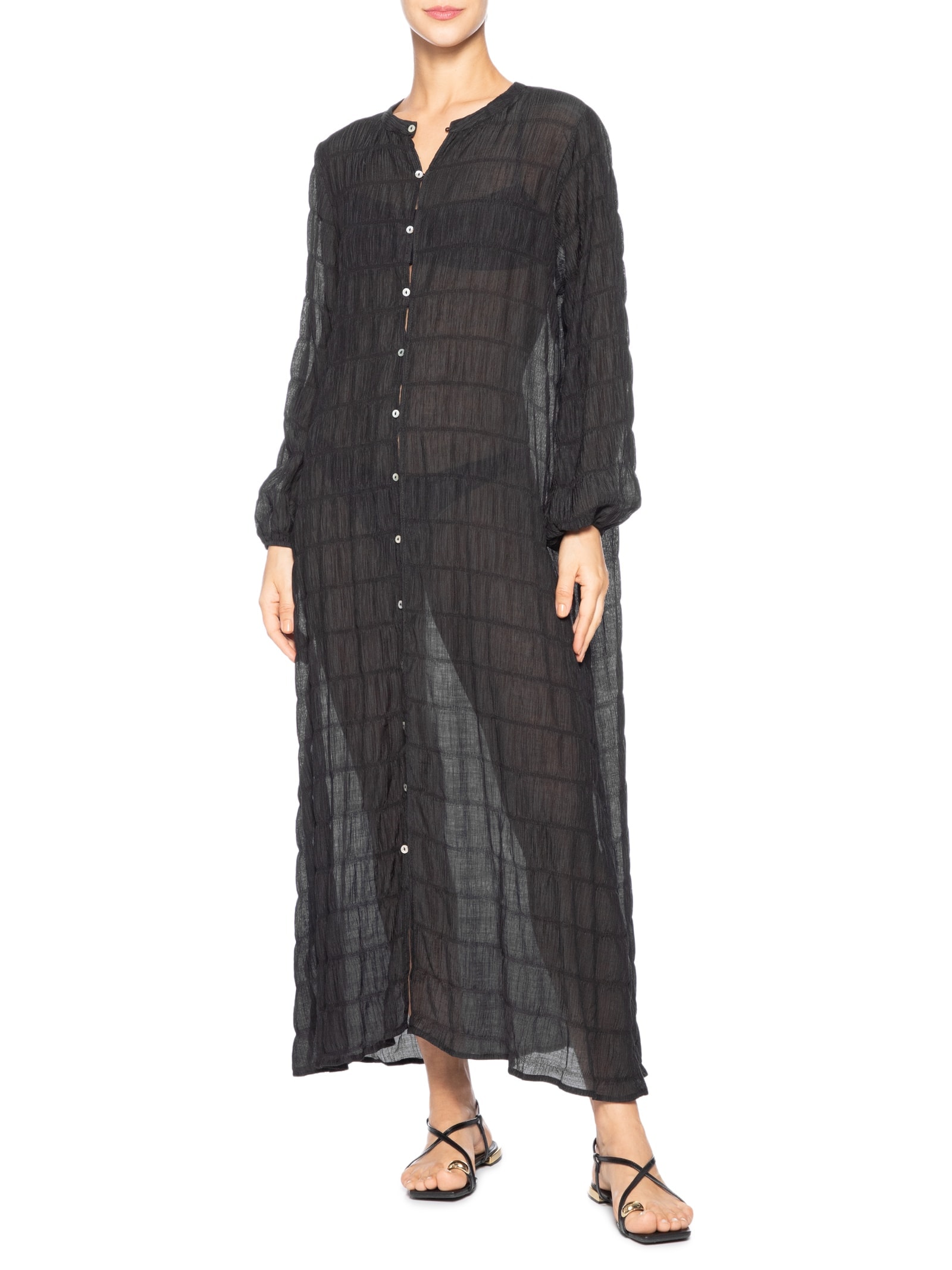 Saída De Praia Longa Com Botões Frontais Preto '2Essential