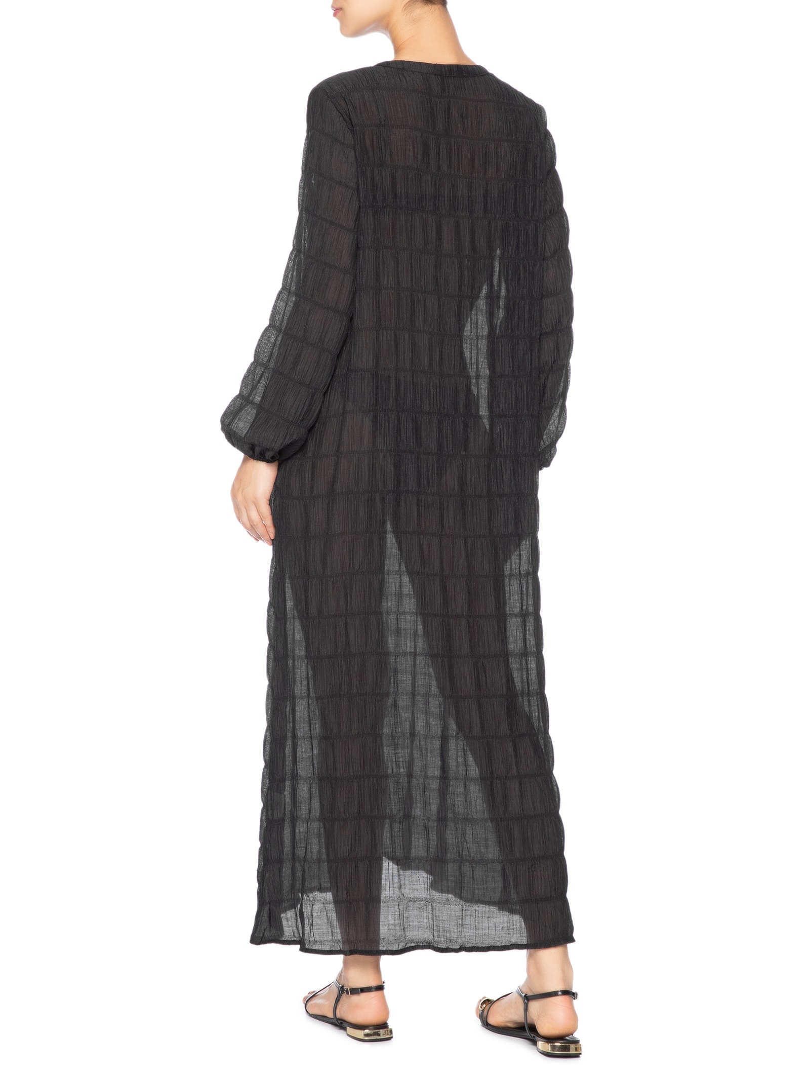 Saída De Praia Longa Com Botões Frontais Preto '2Essential