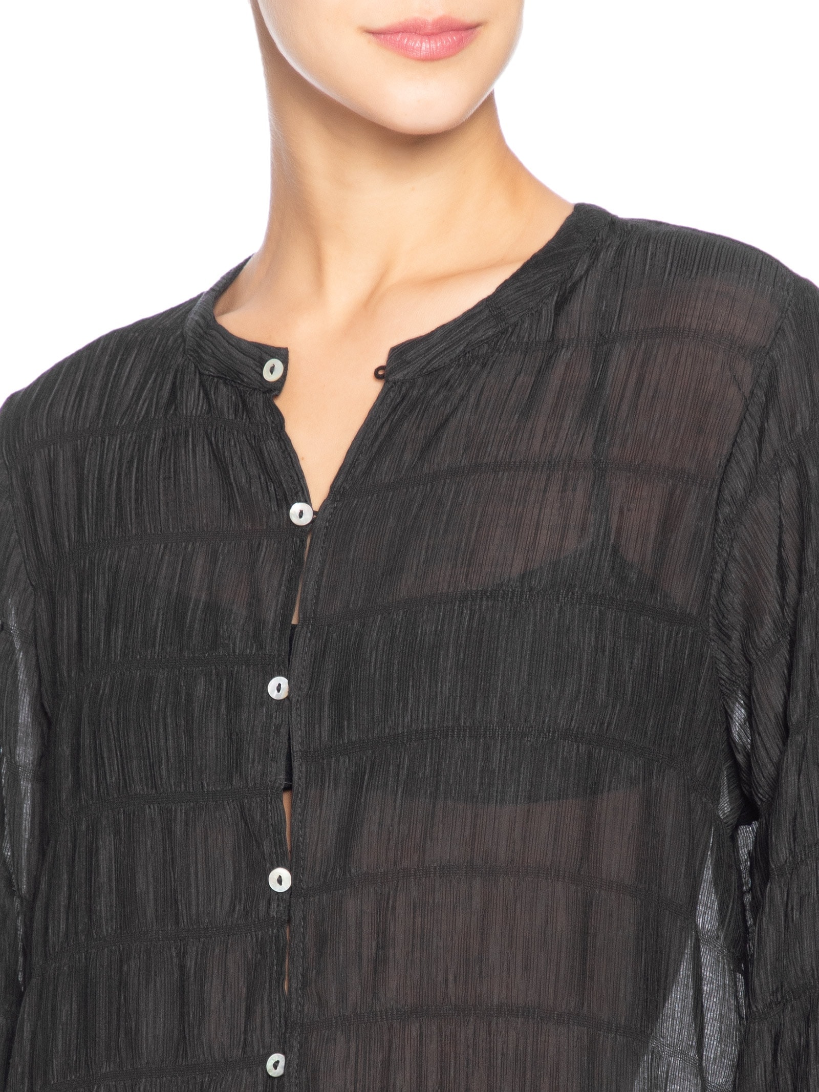 Saída De Praia Longa Com Botões Frontais Preto '2Essential