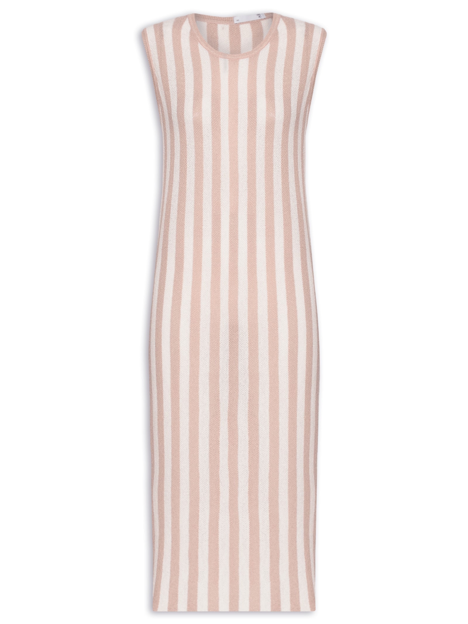 Saída de Praia Midi Listrado Em Tricot Bege   '2Essential