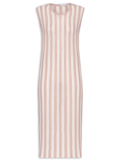 Saída de Praia Midi Listrado Em Tricot – Bege