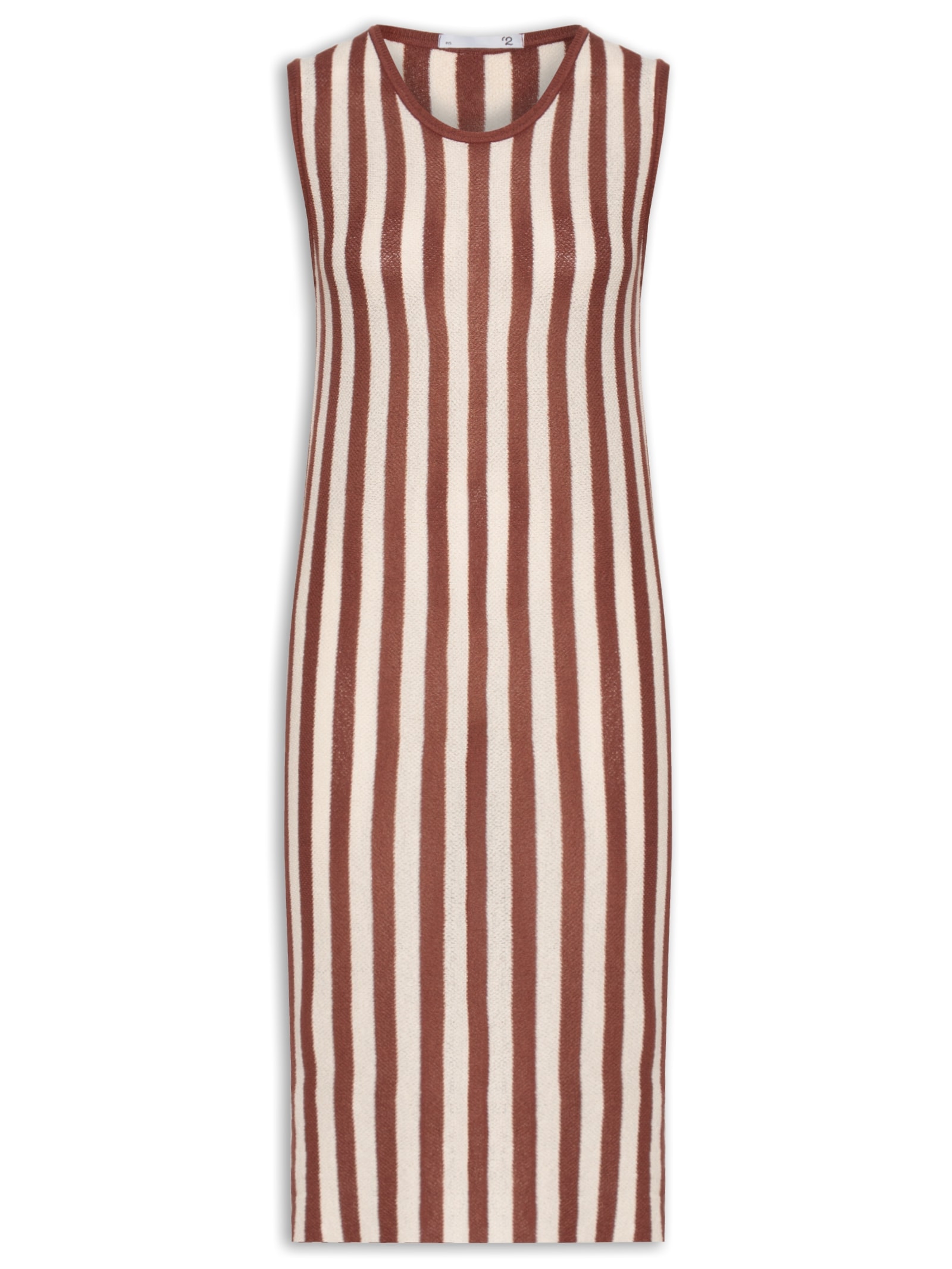 Saída de Praia Midi Listrado Em Tricot Marrom '2Essential