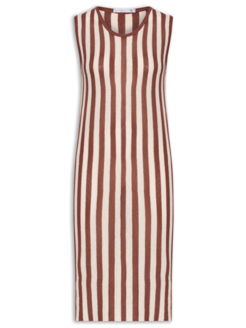 Saída de Praia Midi Listrado Em Tricot – Marrom