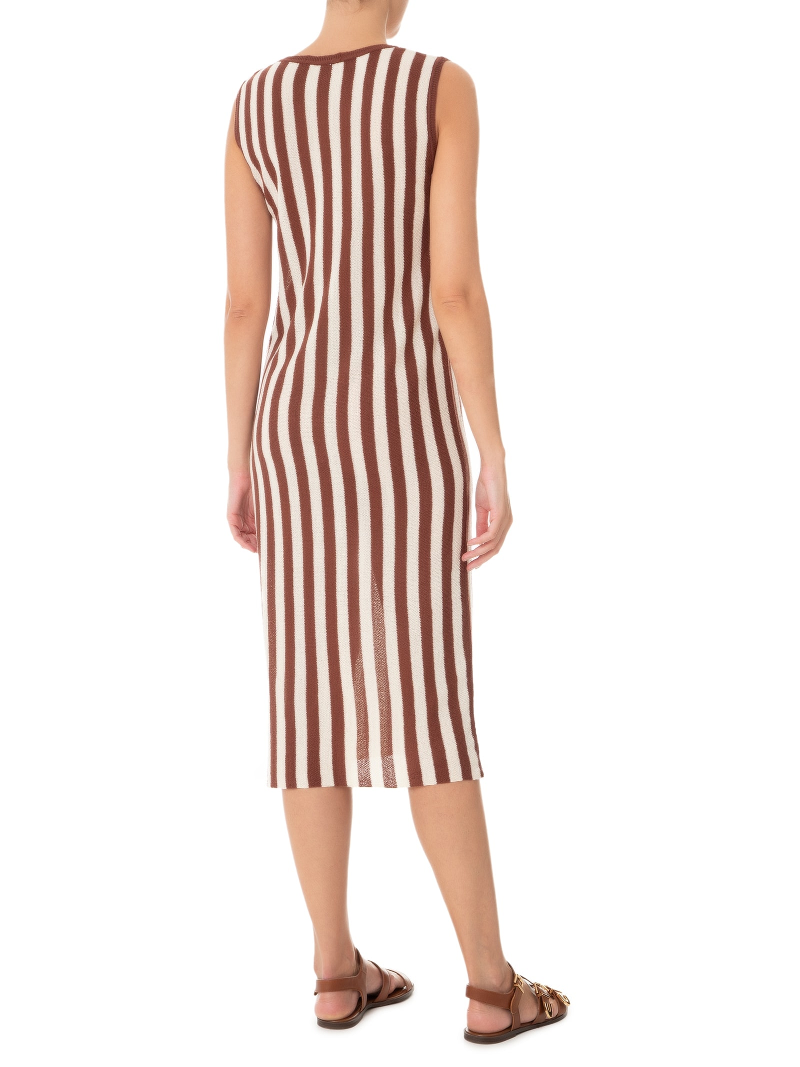 Saída de Praia Midi Listrado Em Tricot Marrom '2Essential