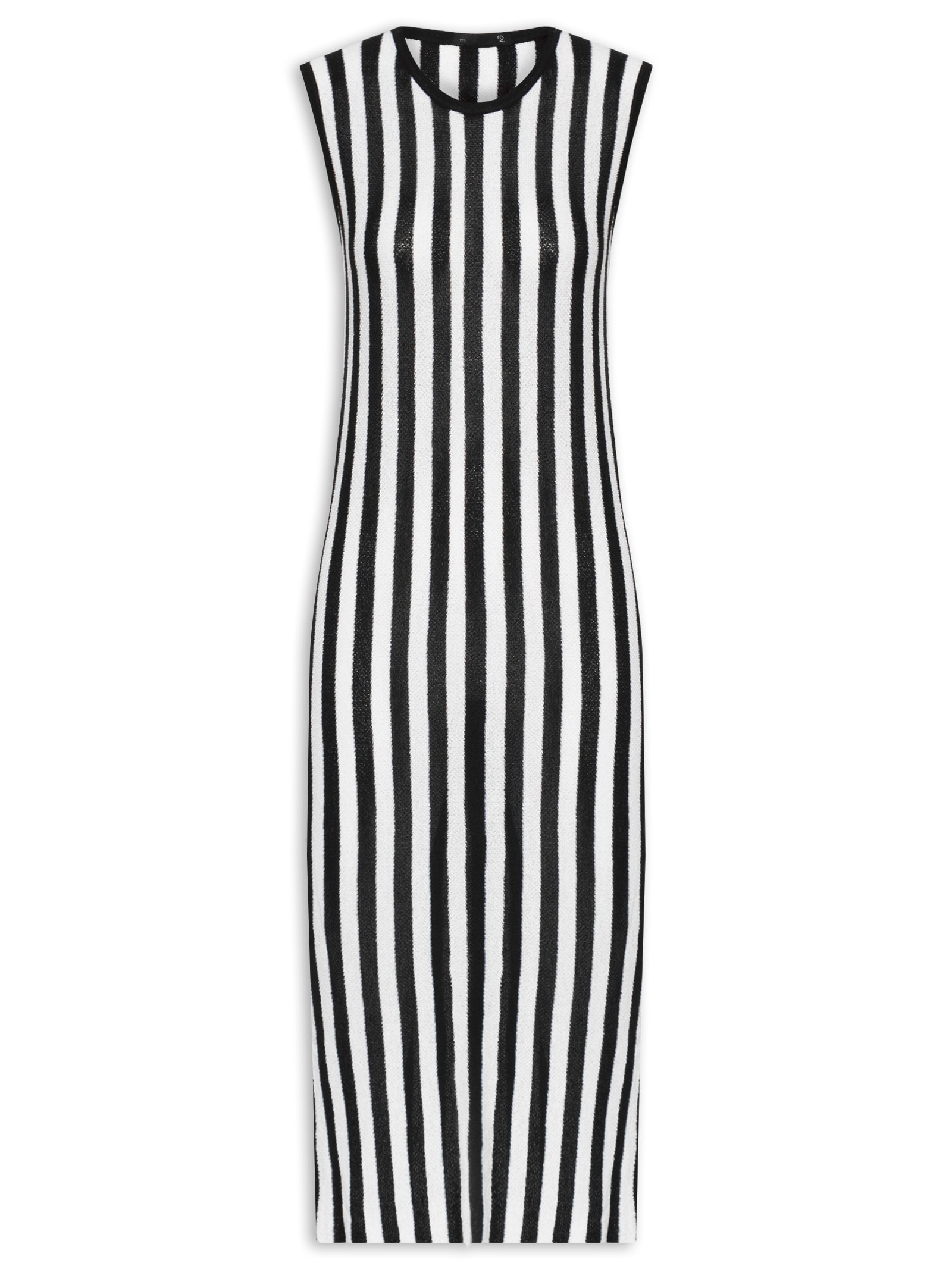 Saída de Praia Midi Listrado Em Tricot Preto '2Essential