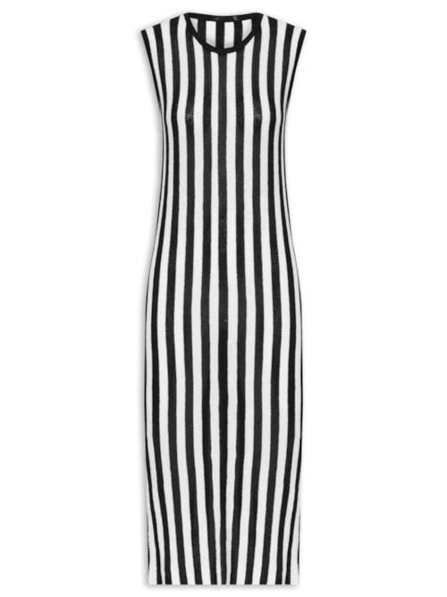 Saída de Praia Midi Listrado Em Tricot – Preto