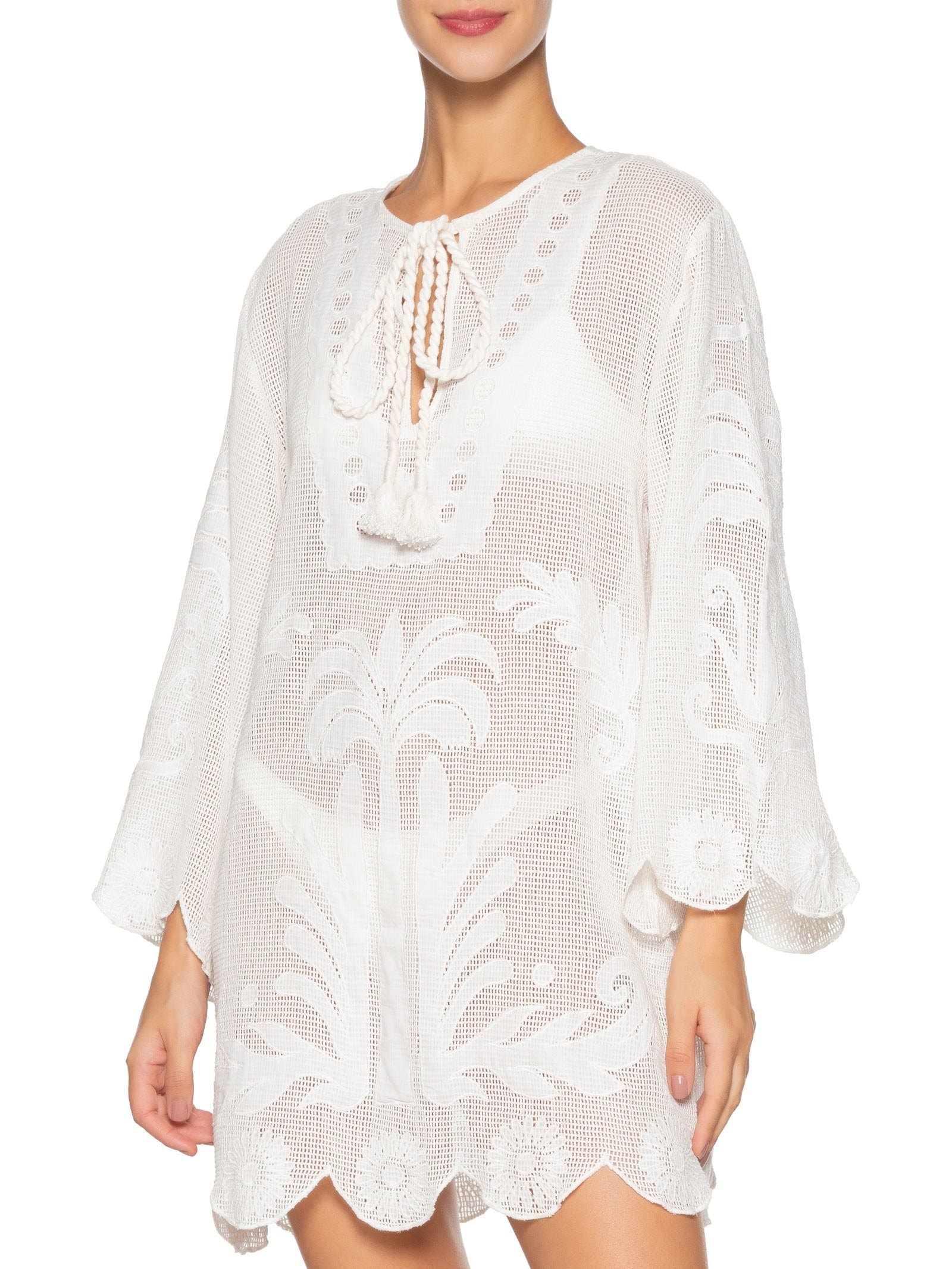 Saída Feminina Caftan Tela Listra Tropical Off White Farm Praia