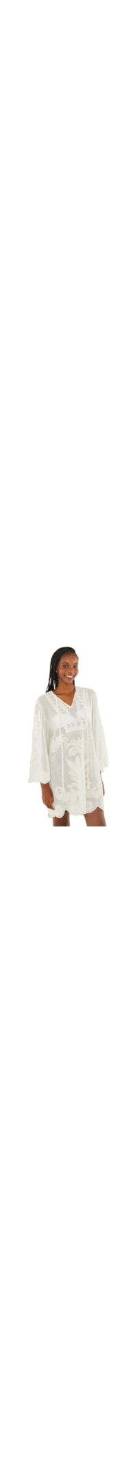 Saída Feminina Caftan Tela Listra Tropical - Off White